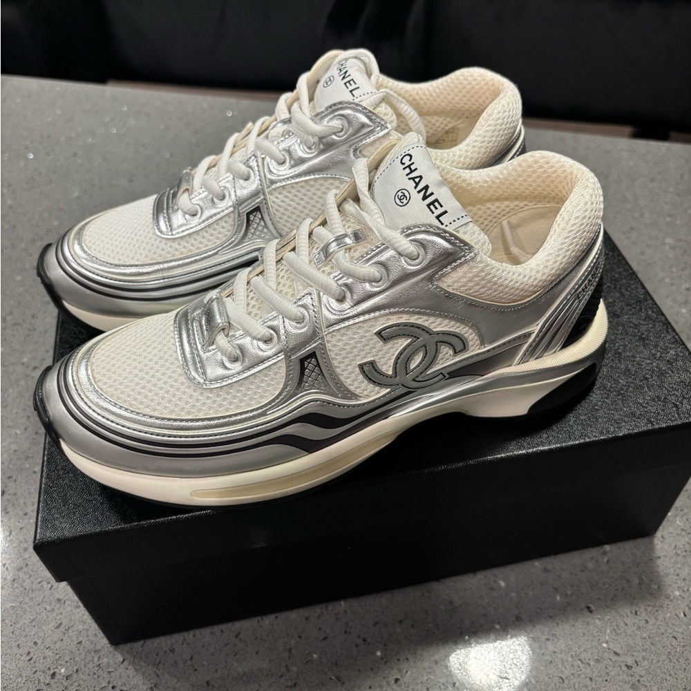 CHANEL Silver Mesh Sneakers - Picture 2 of 14